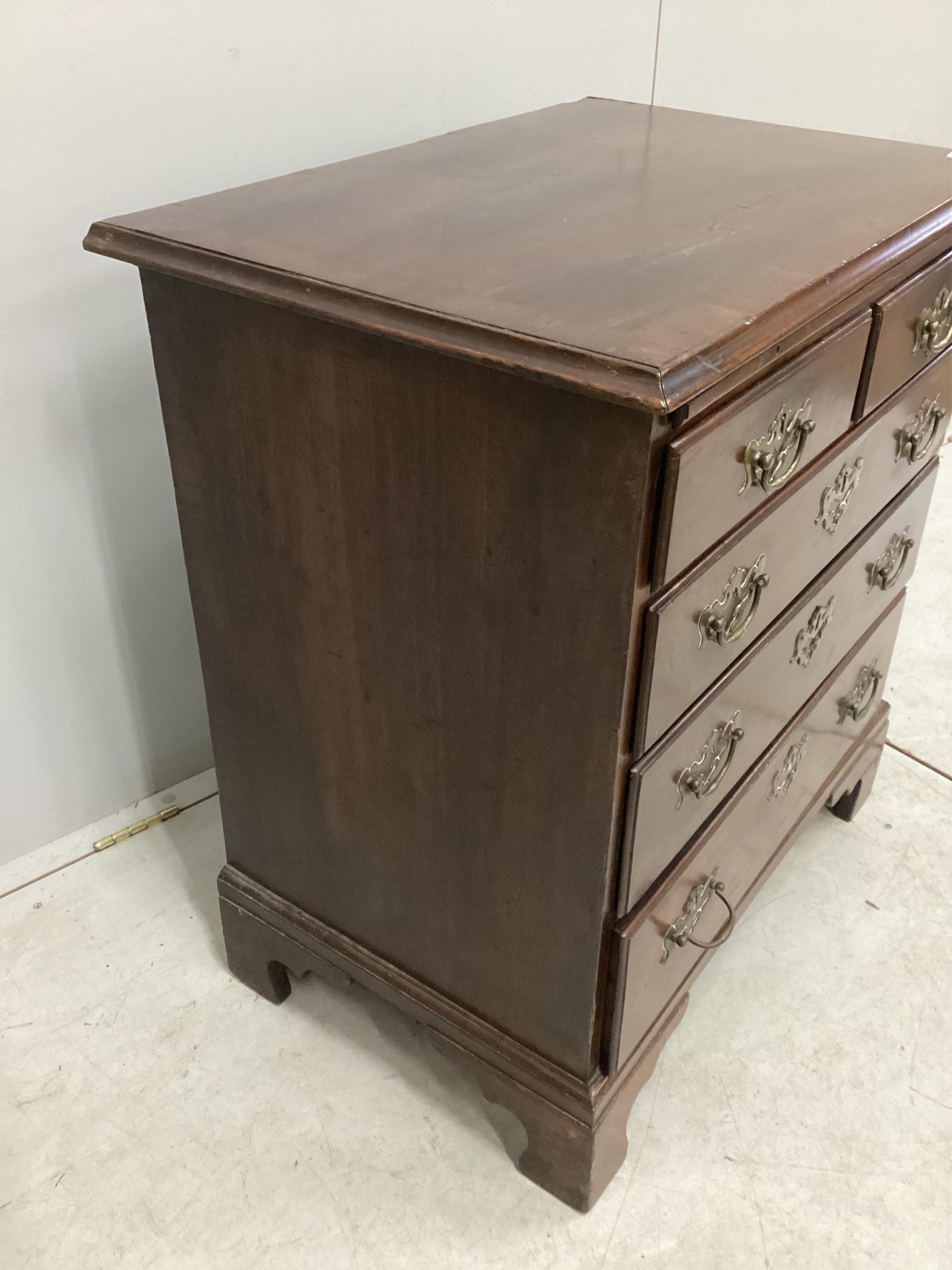 A small George III mahogany five drawer chest with brushing slide, width 70cm, depth 48cm, height 78cm. Condition - fair